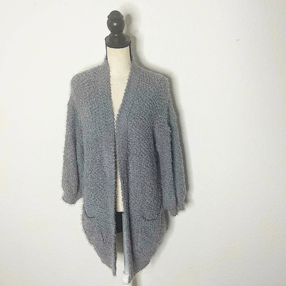 FRNCH PARIS Gray Eyelash Fuzzy Sweater Size S/M Bishop Sleeves